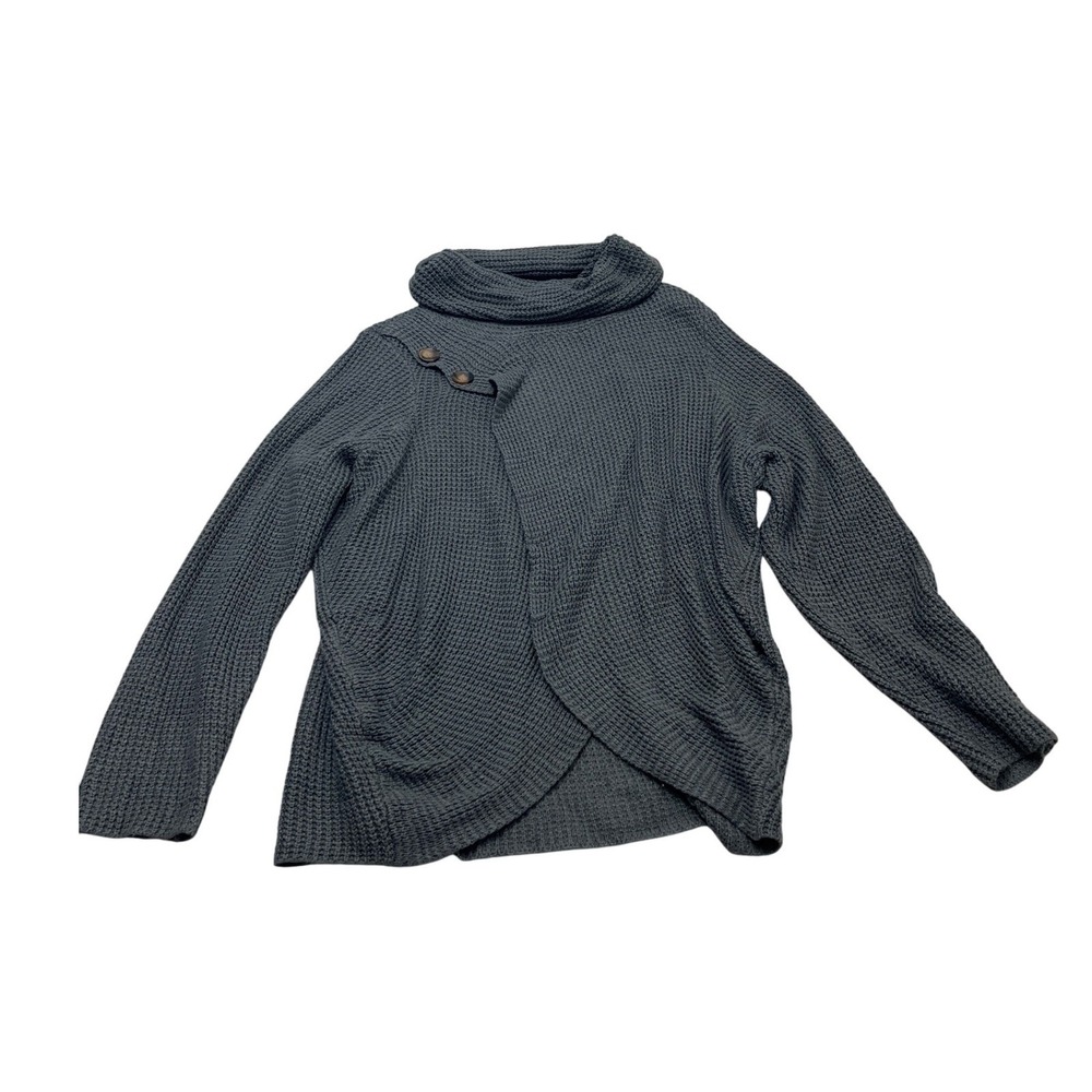 Kate & Sam Cowl Neck Sweater Womens XL Gray‎ Button Accent Waffle Knit